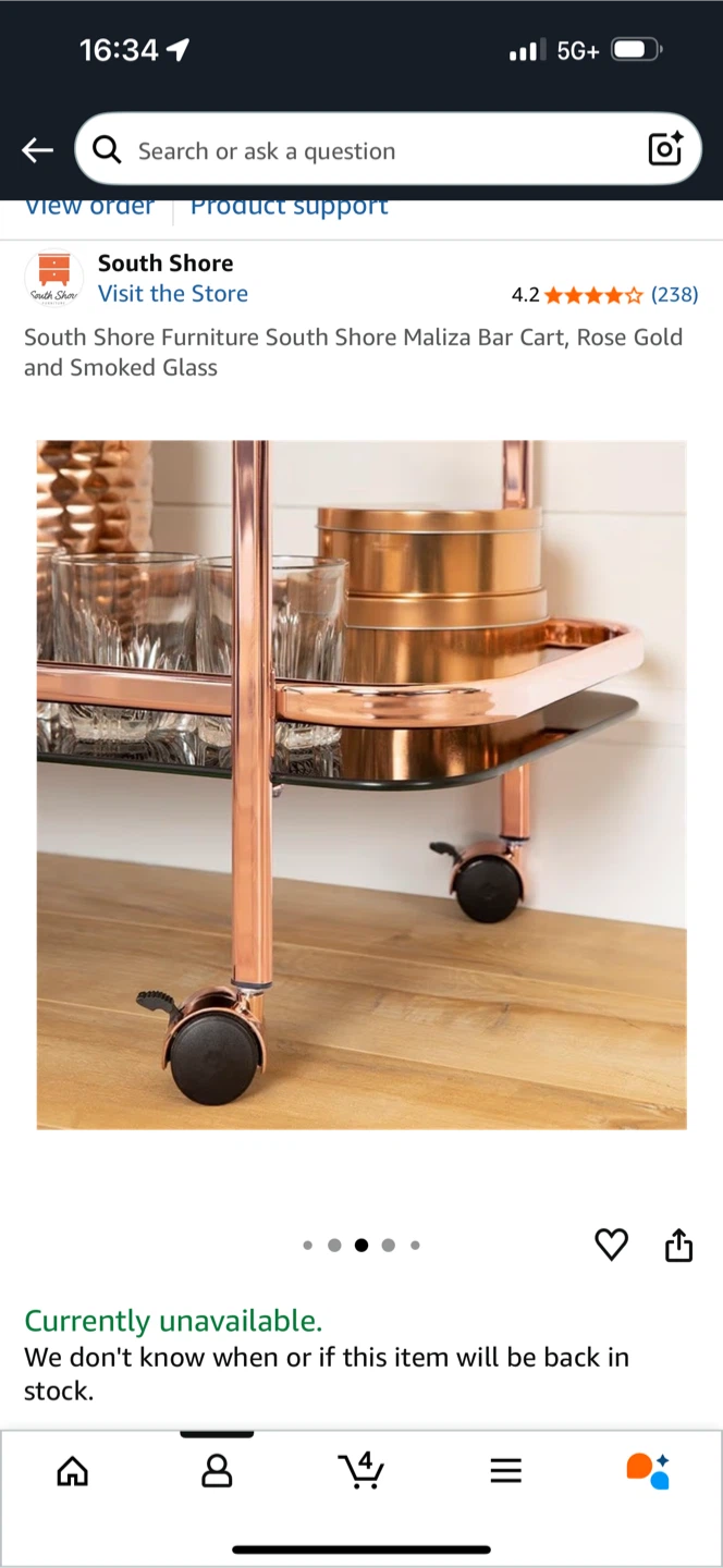 Copper/Rose Gold Finish Bar Cart - photo 2