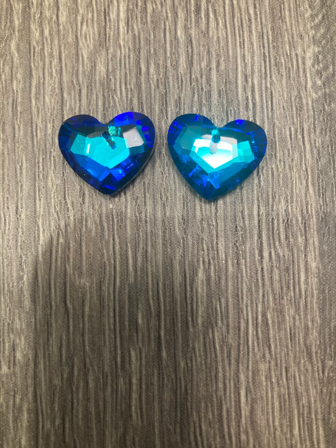 2 Blue Glass Sparkly Heart Charms