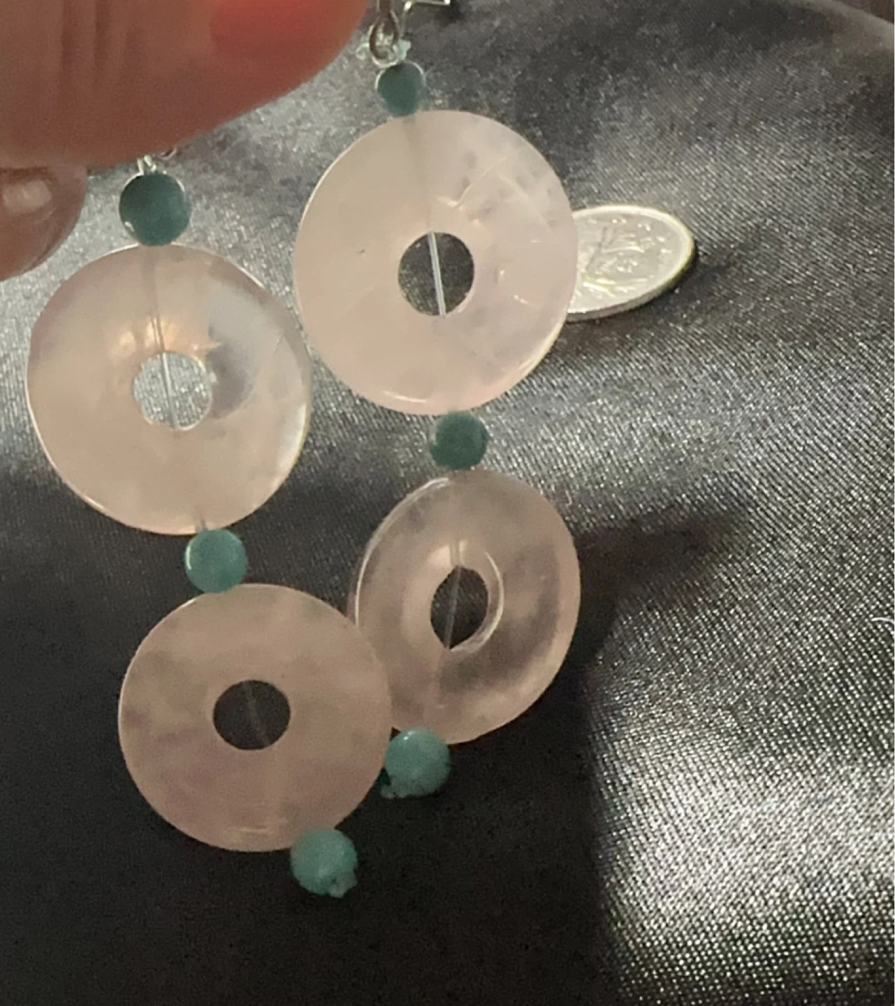 Hand Made Rose Quartz & Turquoise Donut Earrings - photo 2