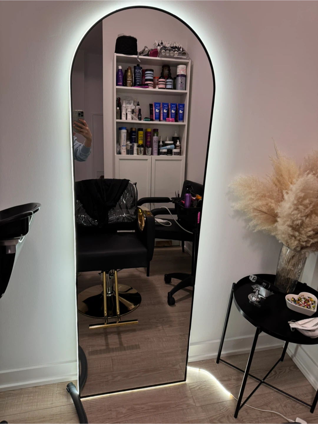 Arched Standing Mirror with Built-in LED Light