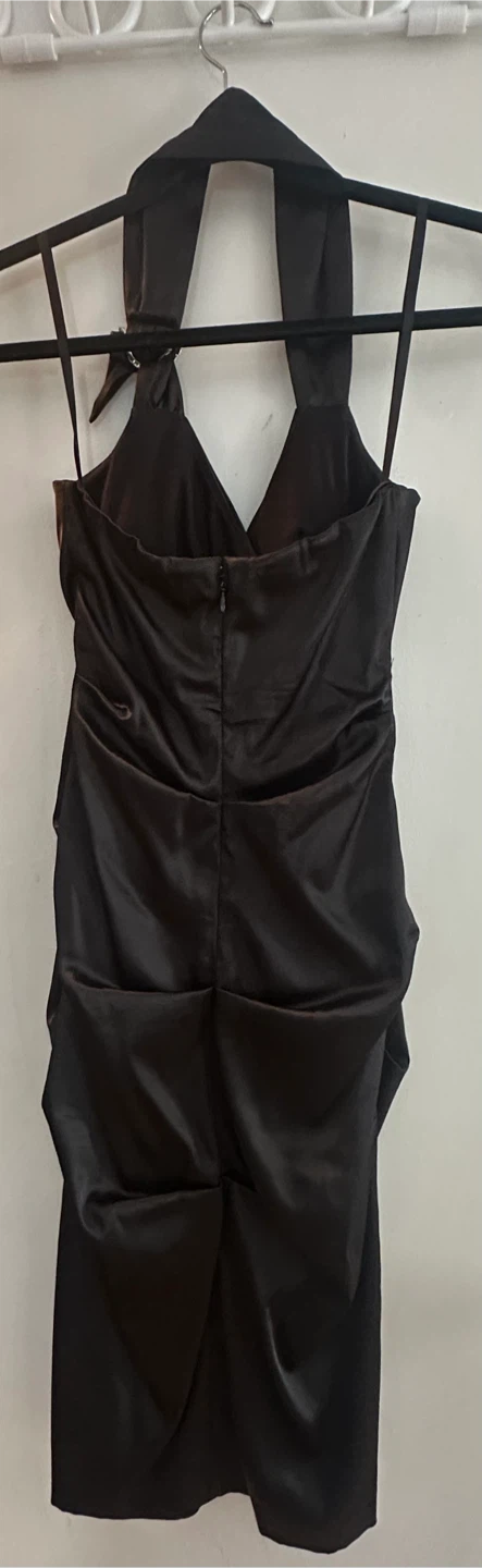 XXS Black Satin Ruched Halter Dress - photo 2
