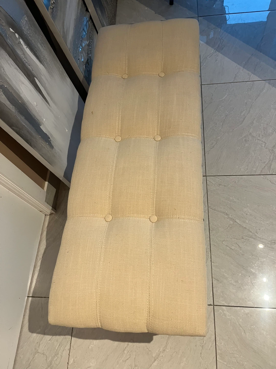 Tufted Upholstered Bench - Beige with Dark Brown wooden legs - photo 4