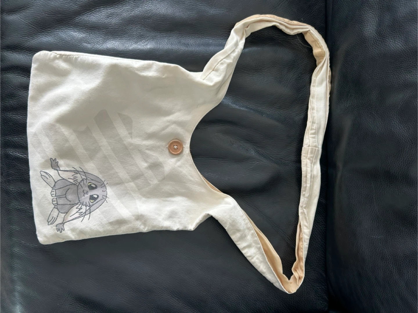 Cream Canvas Bag with Bunny Design