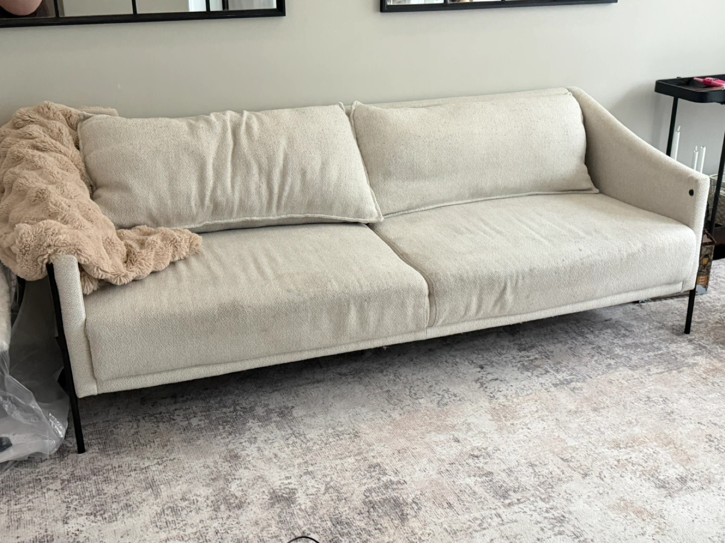 Cream Fabric Sofa with Black Legs