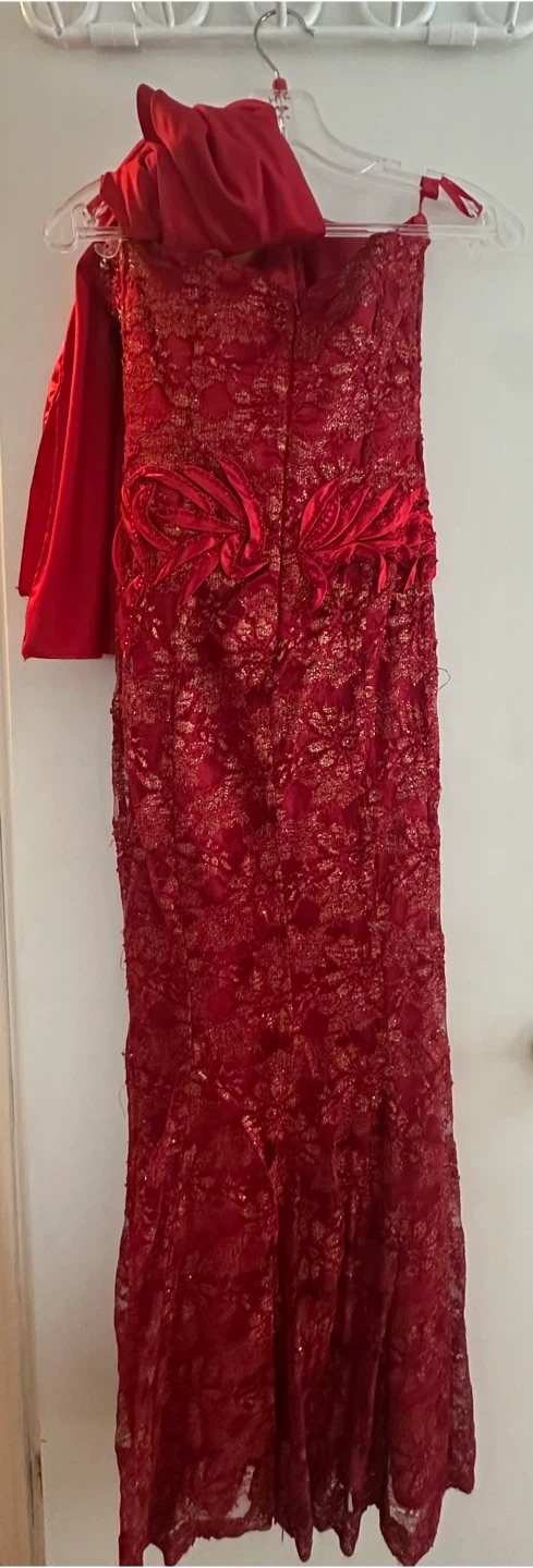 XS Red strapless formal dress with scarf - photo 2