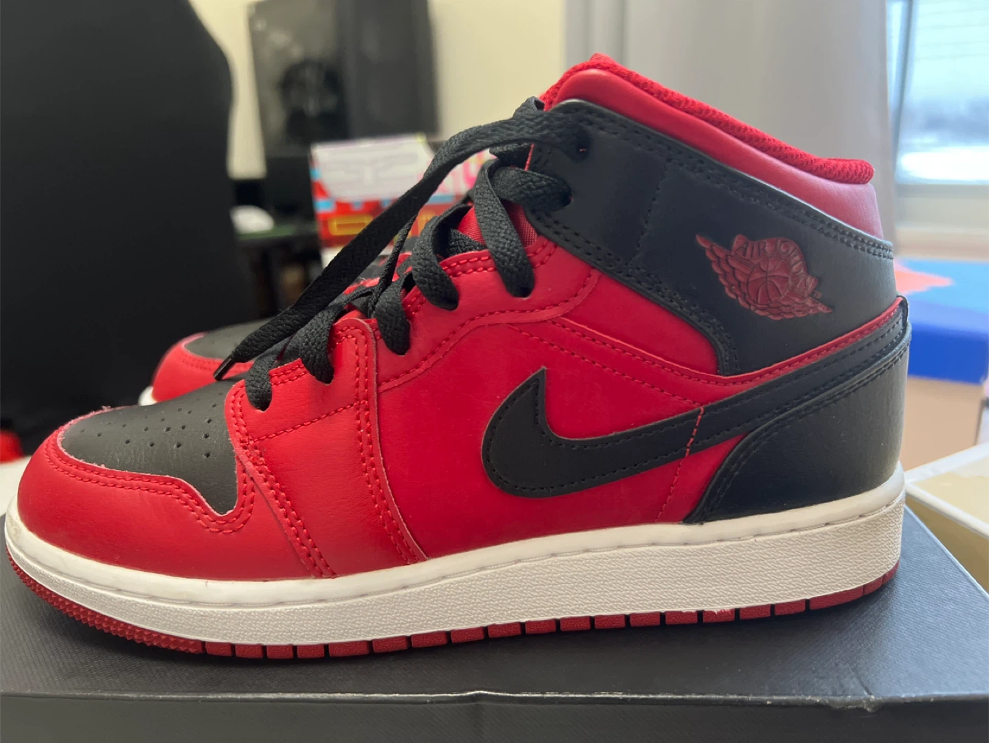 Authentic Air Jordan 1 Mid SE (Red/Black) - Youth Size 6Y