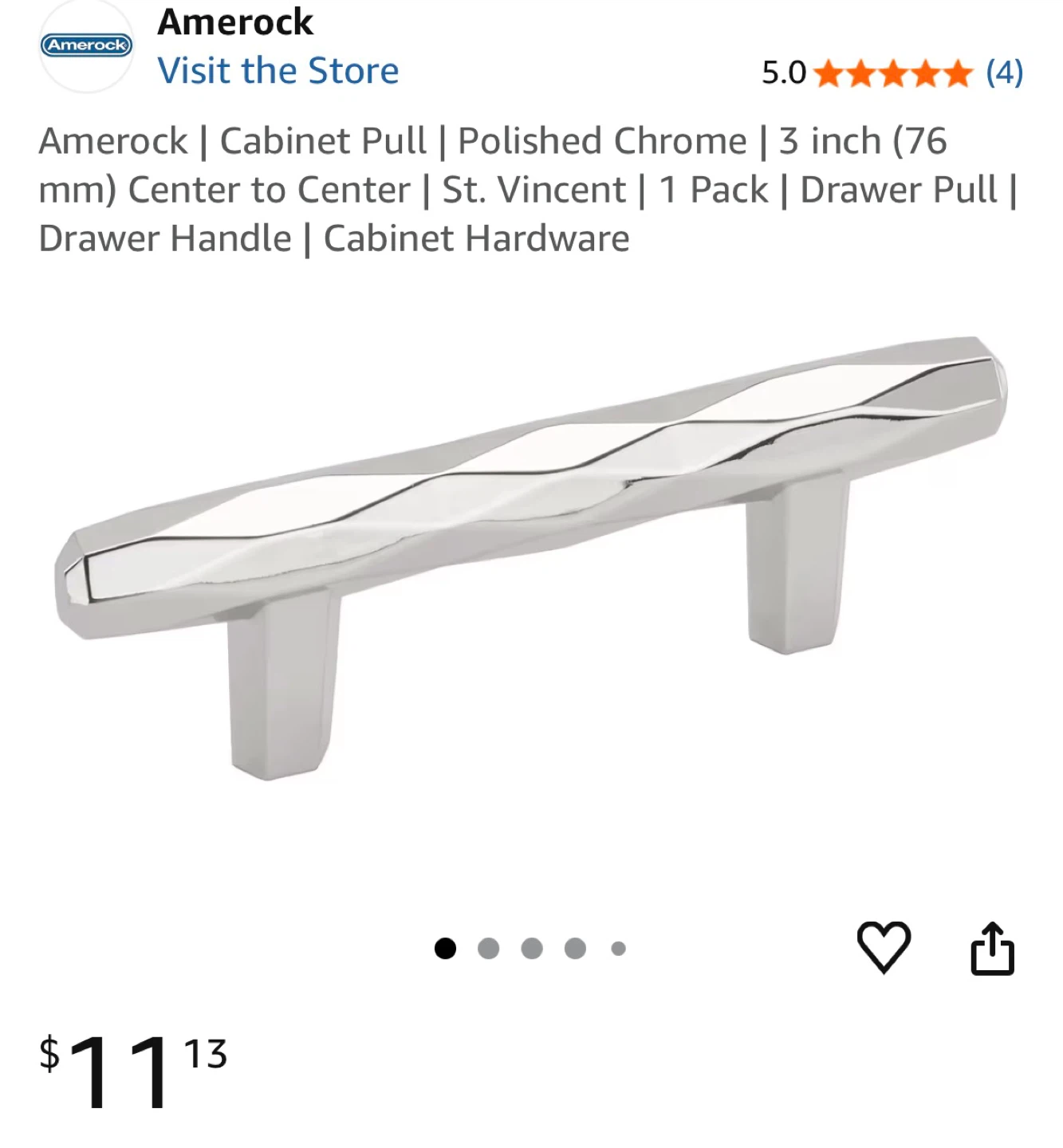 Amerock St. Vincent Polished Chrome Drawer Pull Handle 3 Inch