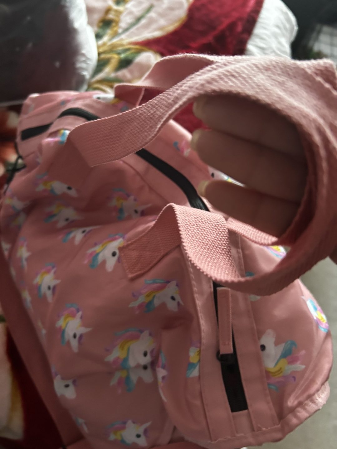 Pink Unicorn Print Duffel Bag