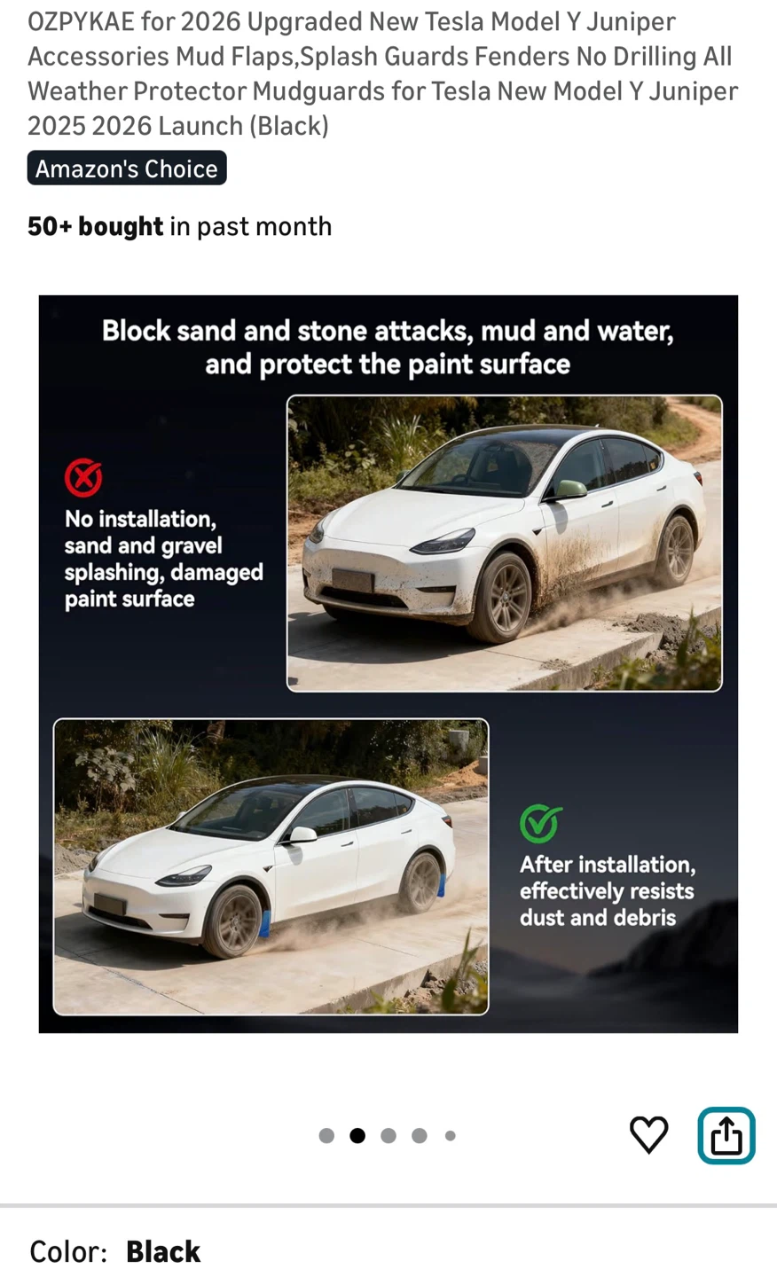 2026 Upgraded New Tesla Model Y Juniper Accessories Mud Flaps - photo 2
