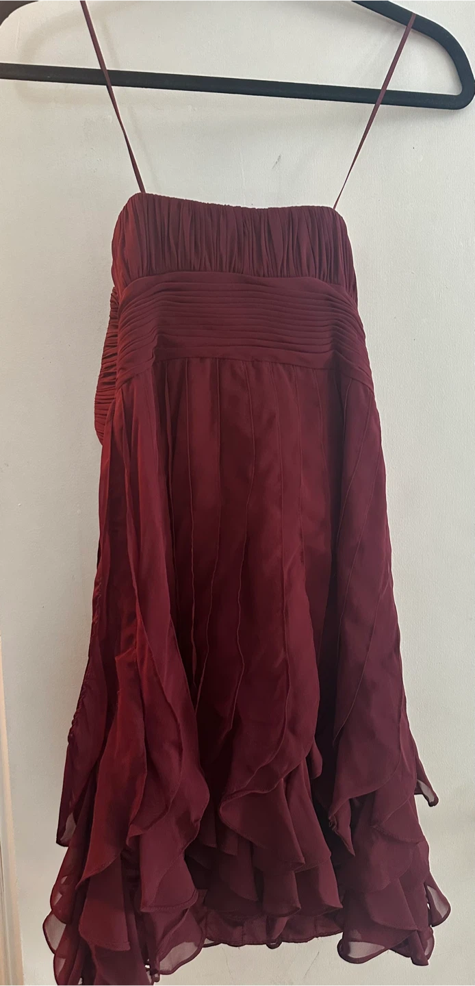 Maroon Chiffon Ruffle Strapless Dress - photo 2