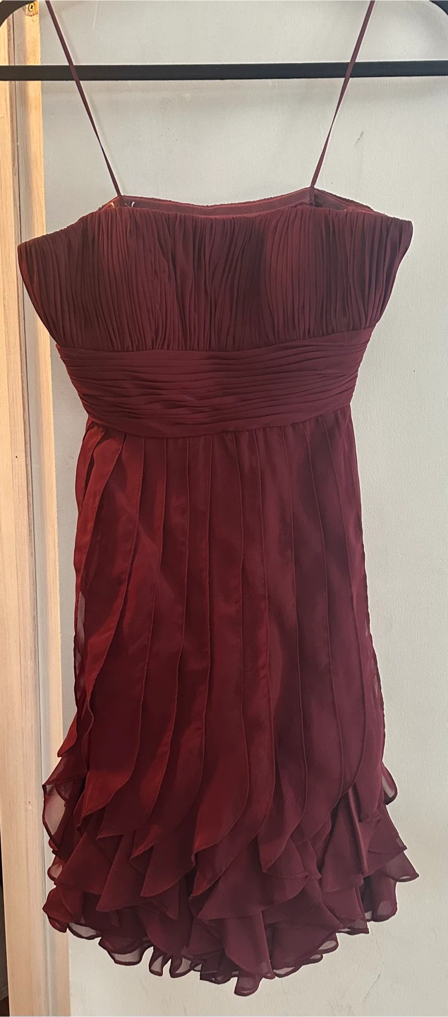 Maroon Chiffon Ruffle Strapless Dress