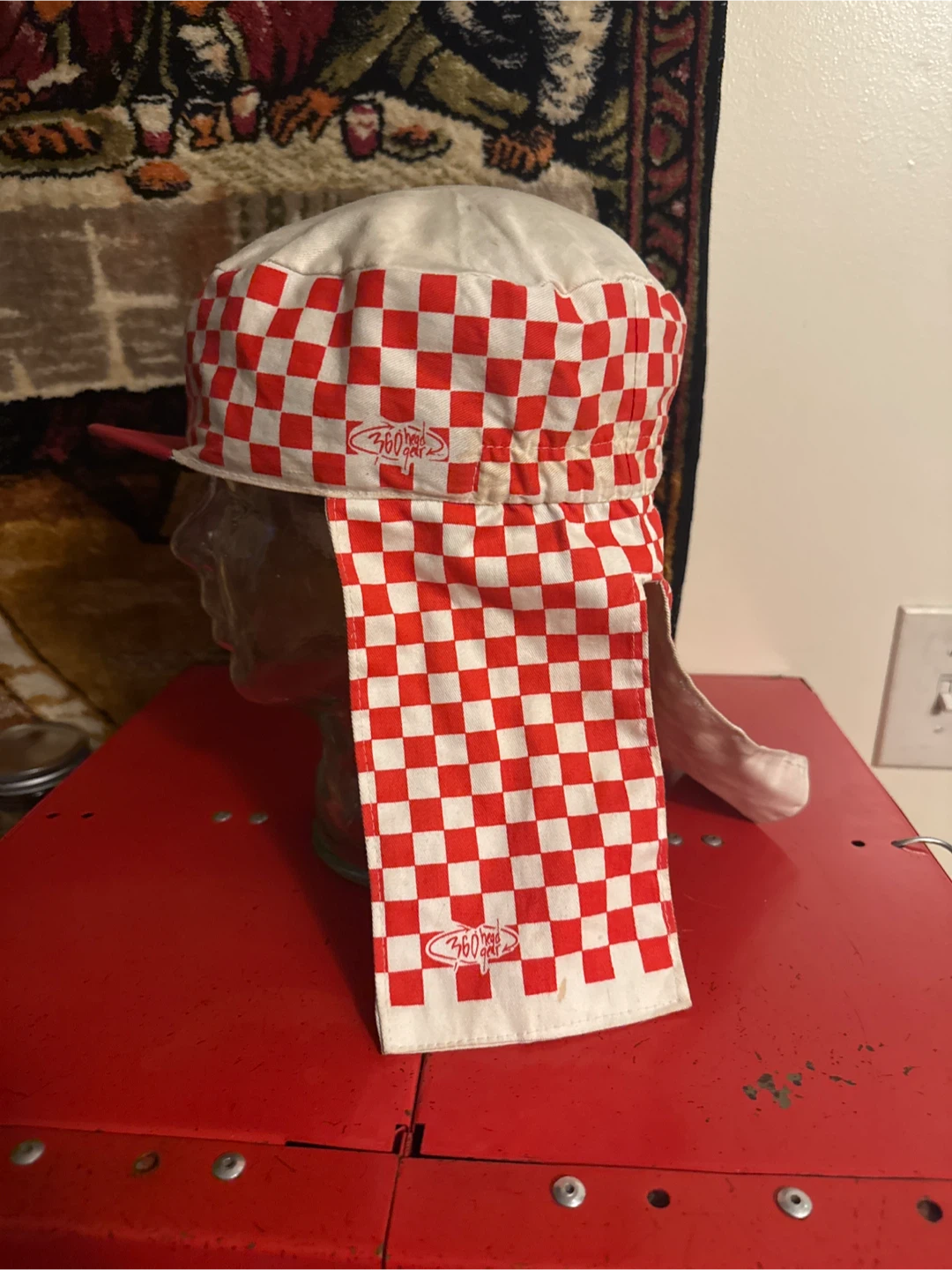 360° Wearables Red and White Checkered Neck Cover Hat - photo 2