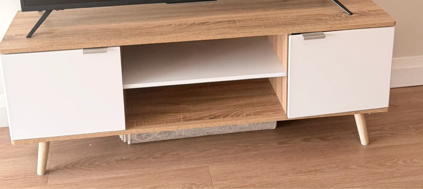 Modern Wood and White TV Stand with Storage