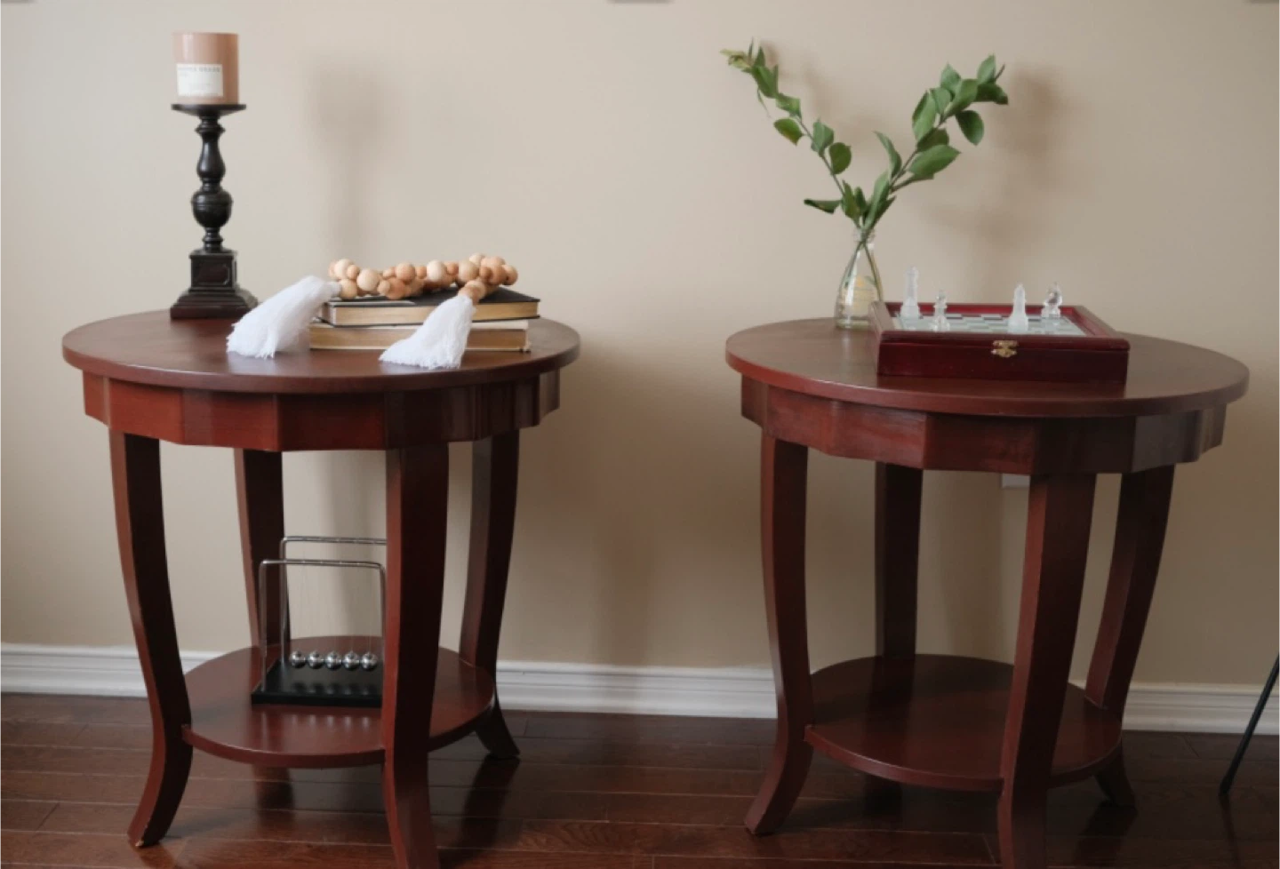 Round End Tables (Set of 2) - Dark Wood Finish