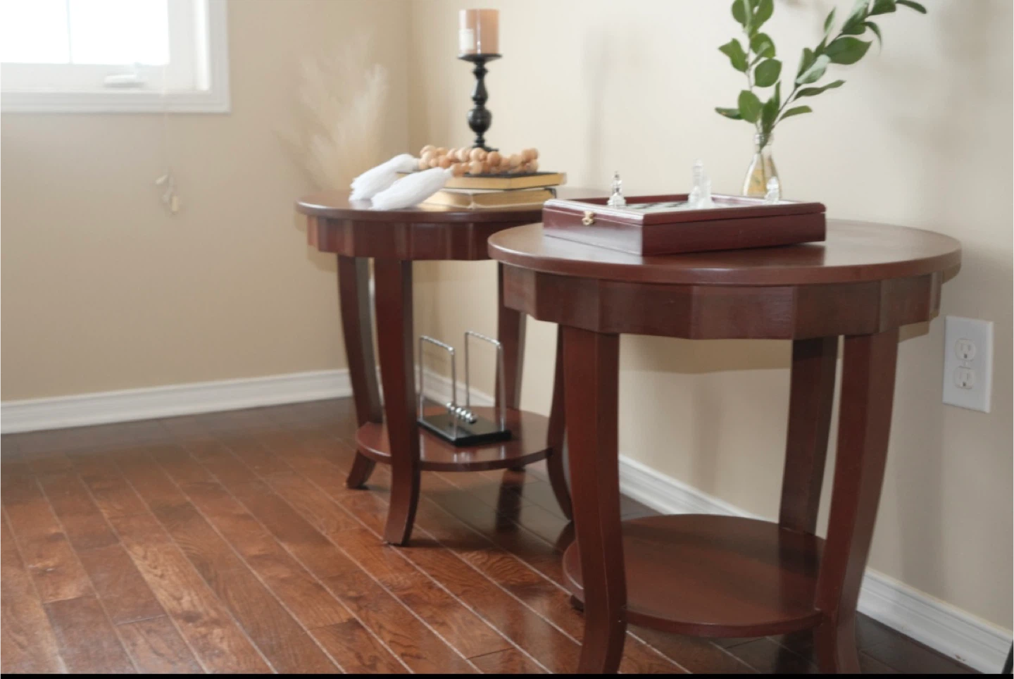 Round End Tables (Set of 2) - Dark Wood Finish - photo 5