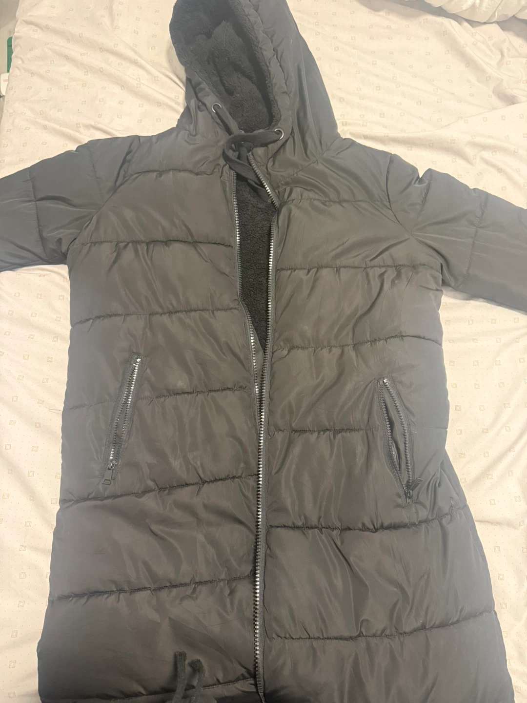 Primark Black Puffer Coat with Fleece Lining - Size S