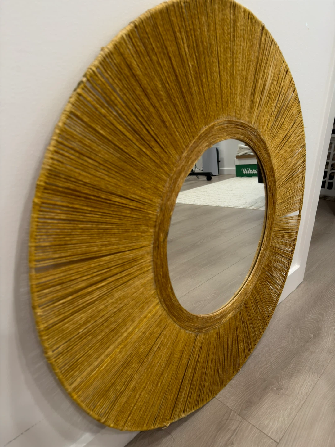Round Sunburst Mirror with Yellow Rope Frame - photo 2