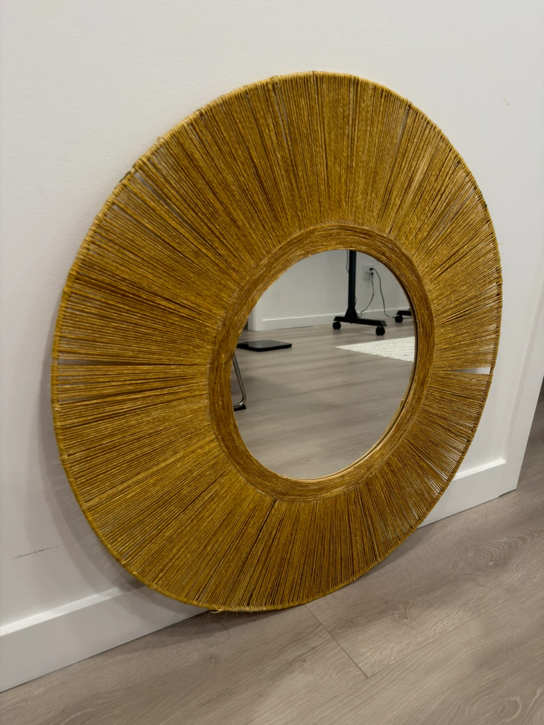 Round Sunburst Mirror with Yellow Rope Frame
