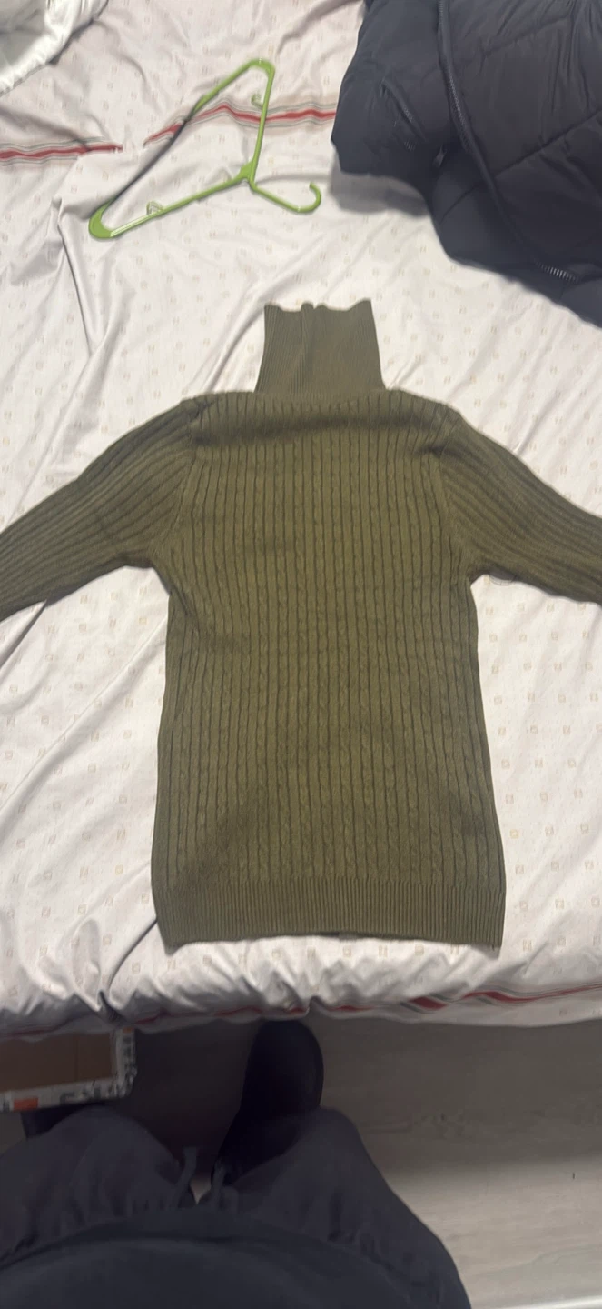 Olive Green Cable Knit Turtleneck Sweater - photo 2
