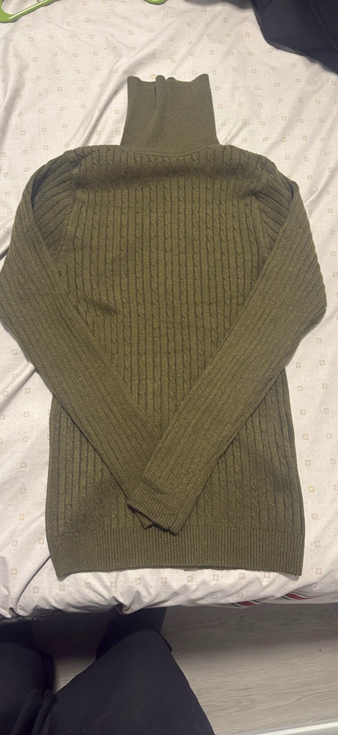 Olive Green Cable Knit Turtleneck Sweater