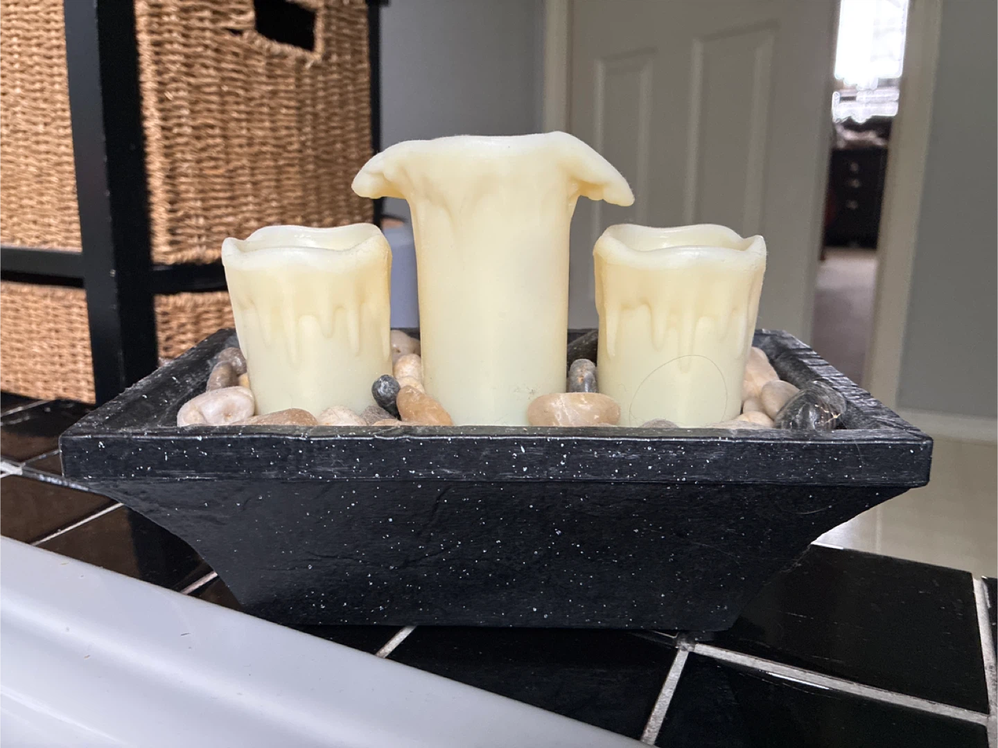 Set of 3 LED Candles with Stones in Pot