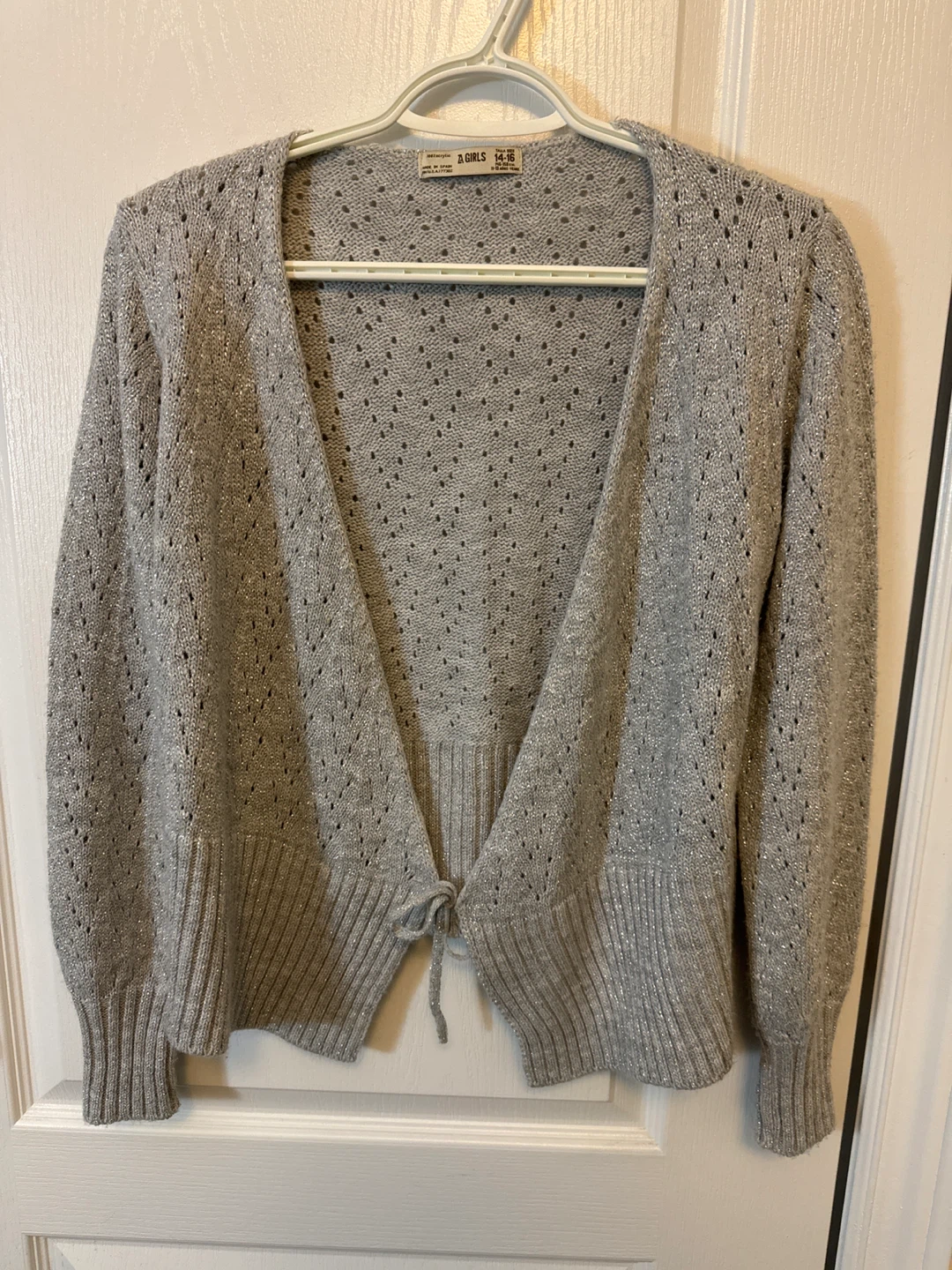 A-GIRLS Grey Sparkle Knit Cardigan - Size 14-16