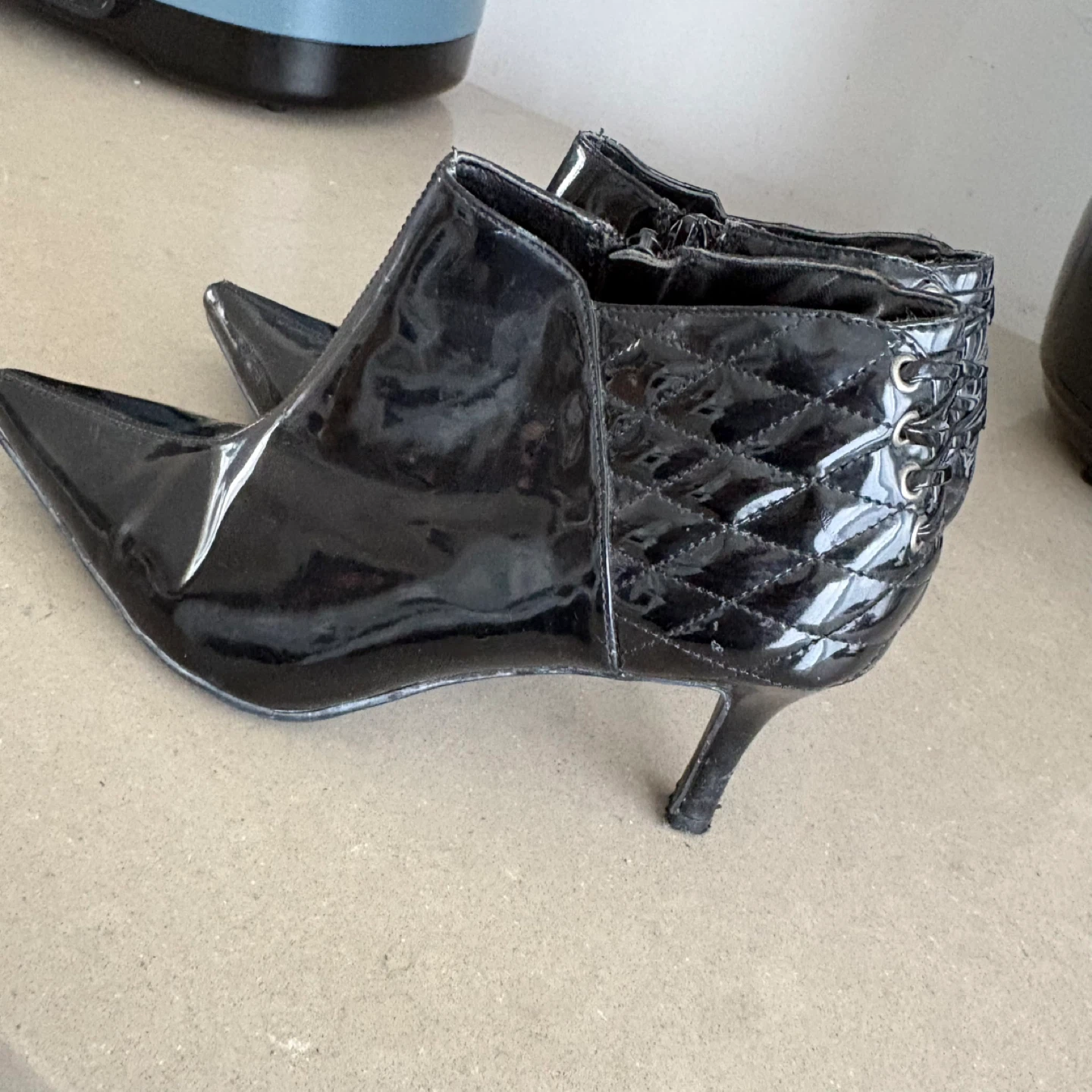 Black Patent Pointed Toe Ankle Boots