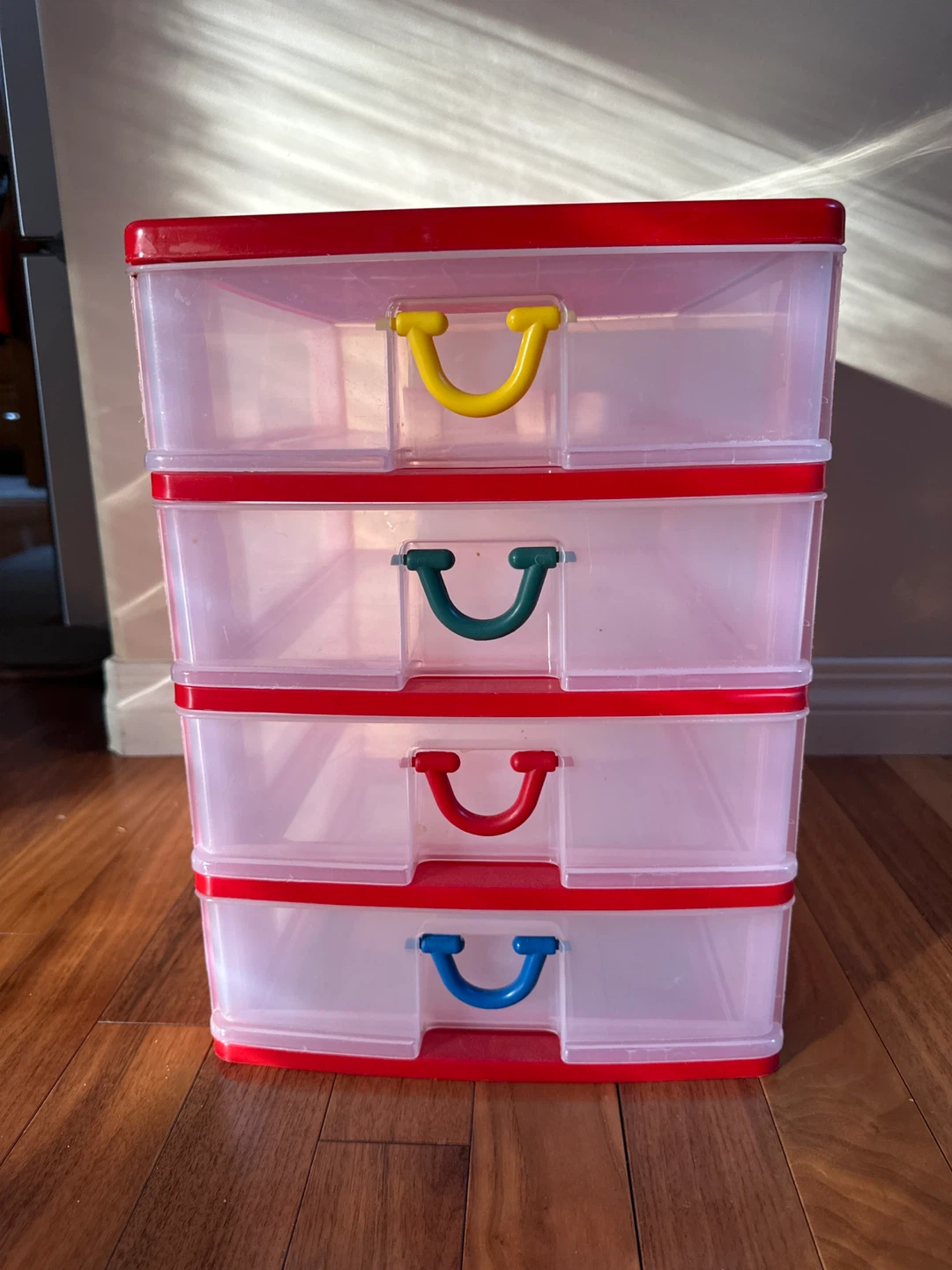4-Drawer Plastic Storage Organizer with Red Trim