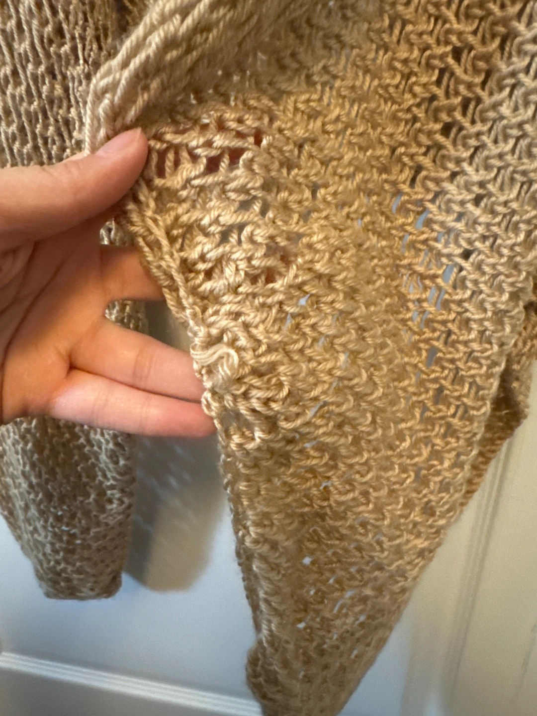 Tan Knit Open Weave Long Vest - photo 4