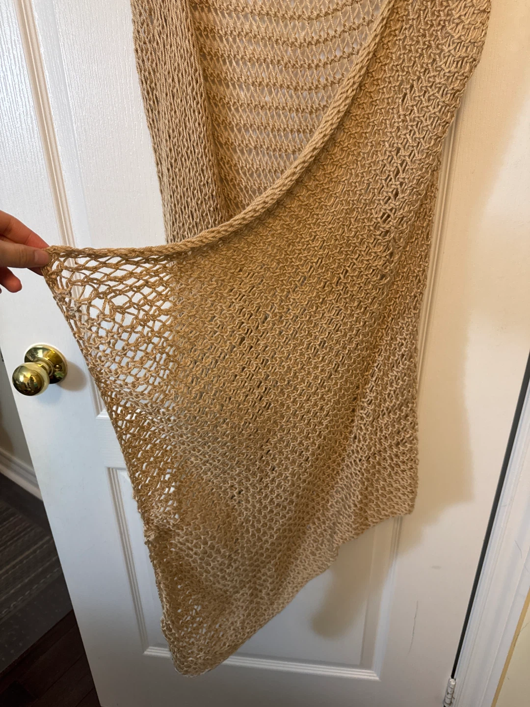 Tan Knit Open Weave Long Vest - photo 3