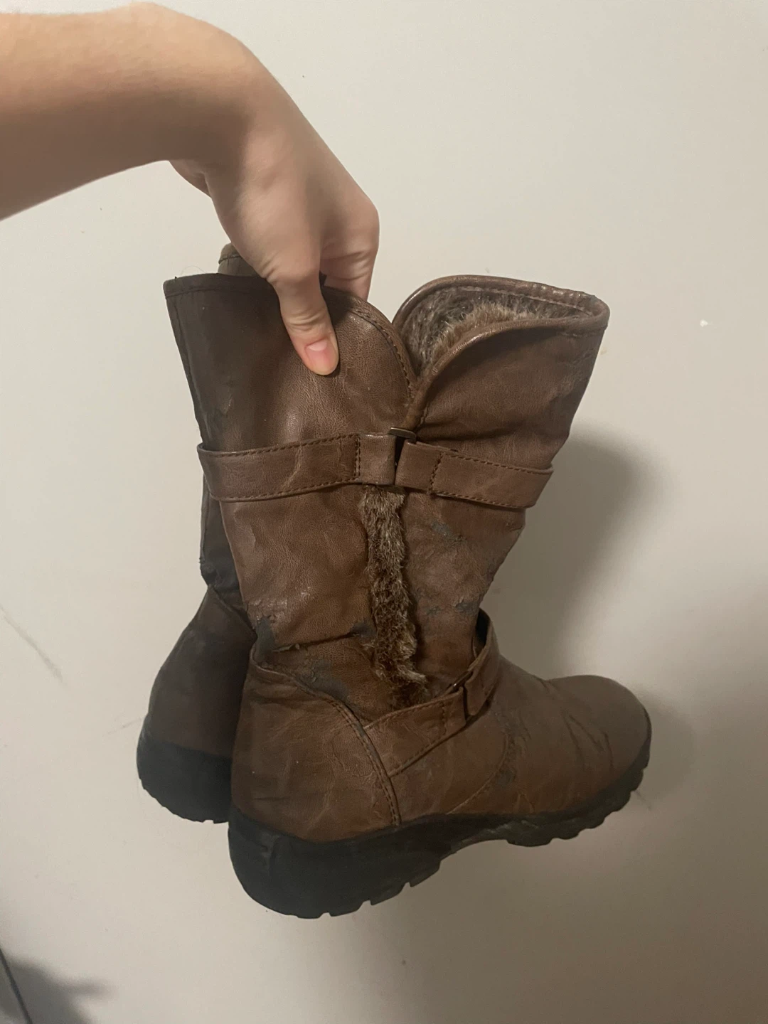 🥕Brown Faux Leather Fur Lined Winter Boots