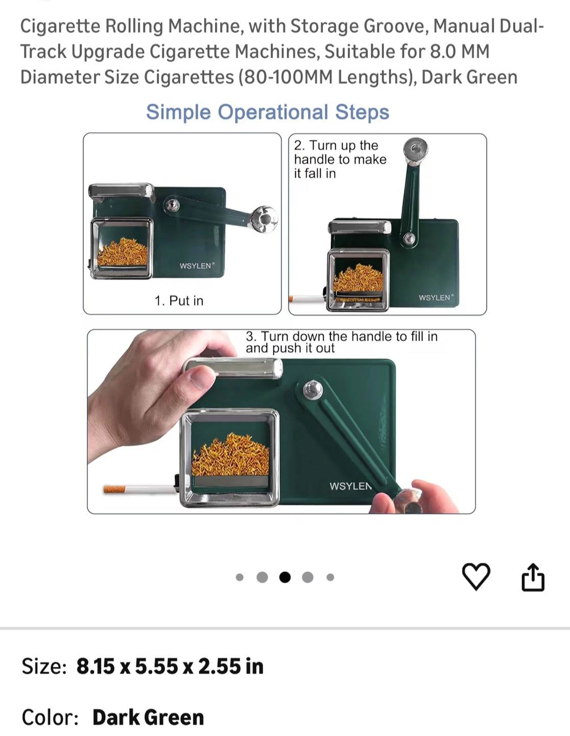Brand New Cigarette Rolling Machine Dark Green - photo 3