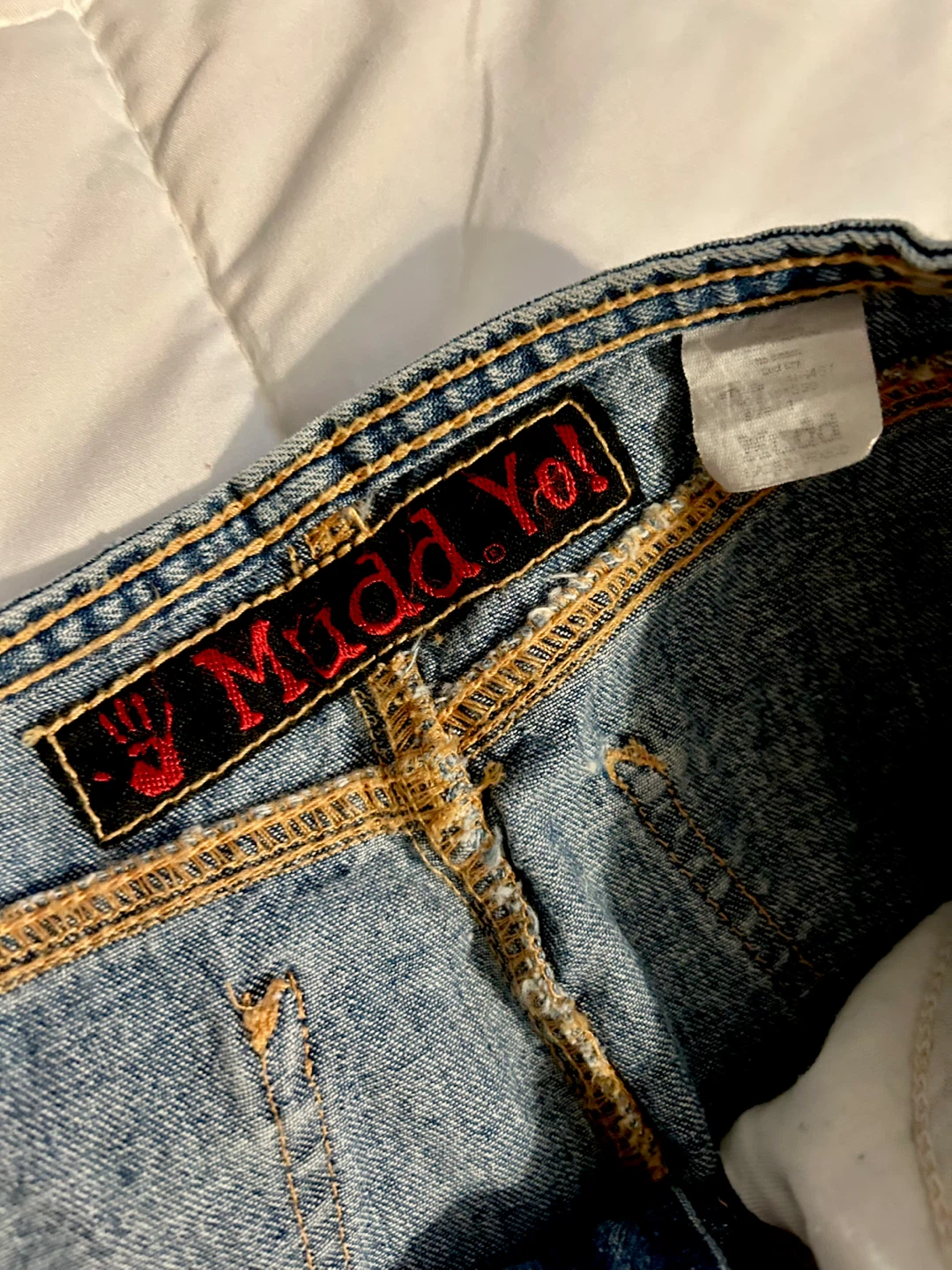 Vintage Y2K Mudd Blue Denim Mid Skirt with Frayed Bottom Hem - photo 3