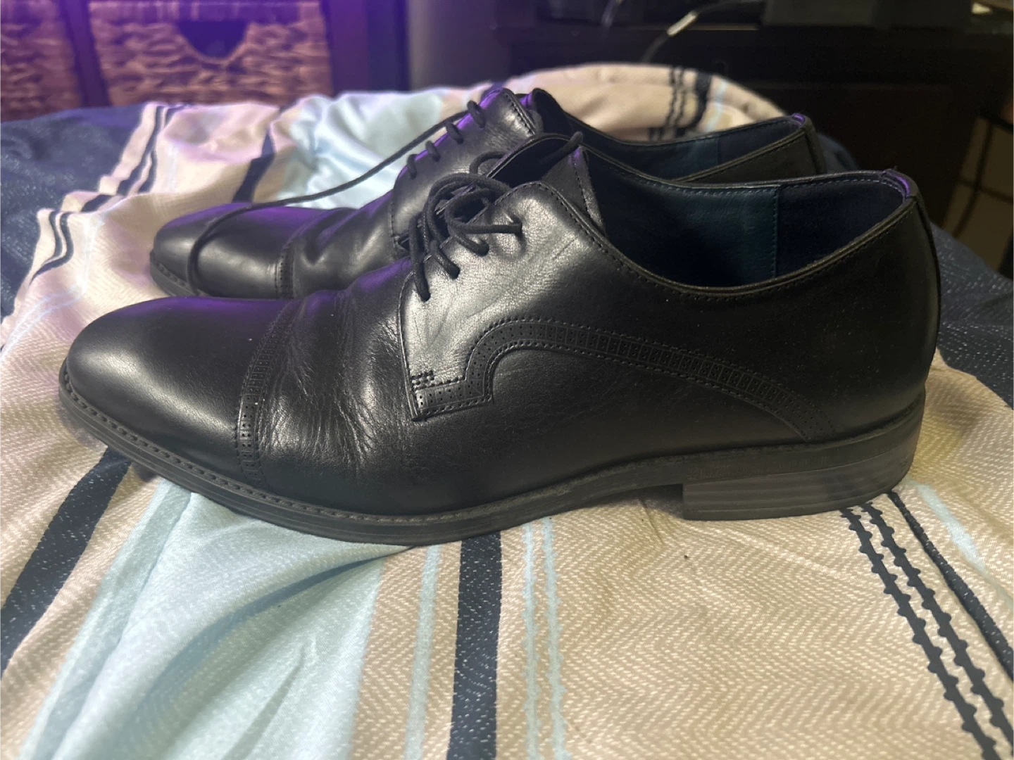 Black Leather Cap Toe Oxford Dress Shoes - photo 4