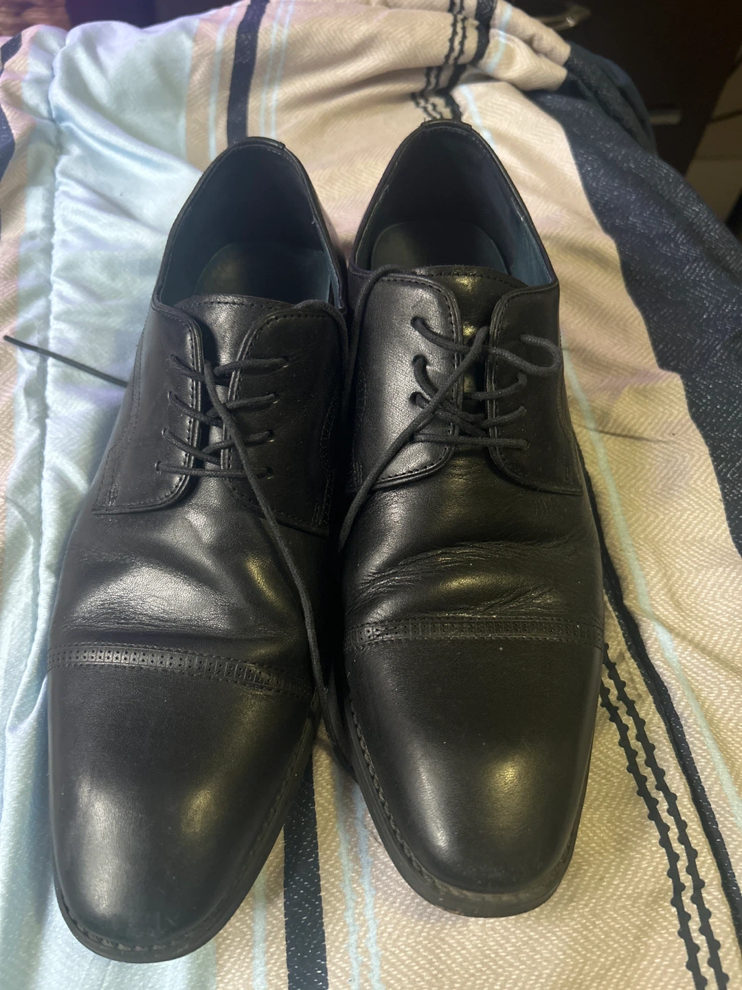 Black Leather Cap Toe Oxford Dress Shoes - photo 3