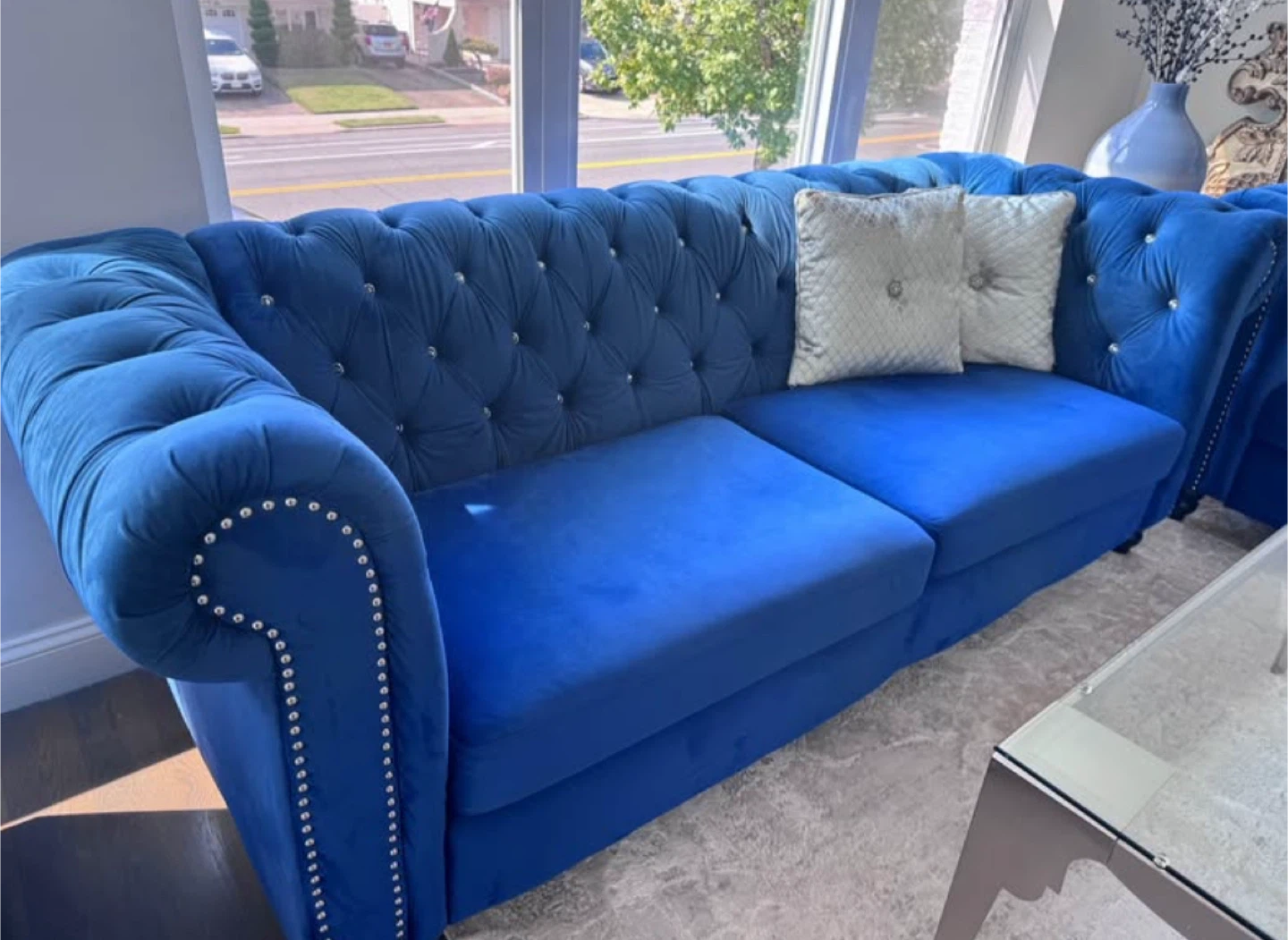Blue Velvet Tufted Chesterfield Sofa - photo 4