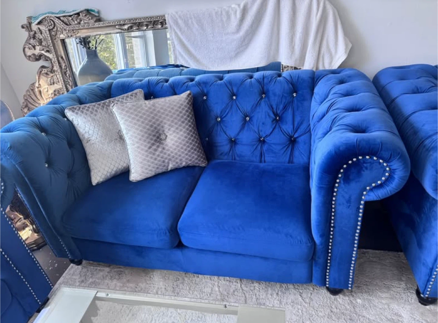 Blue Velvet Tufted Chesterfield Sofa - photo 2