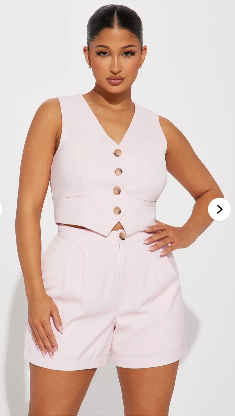 Light Pink Sleeveless Vest and Shorts Set
