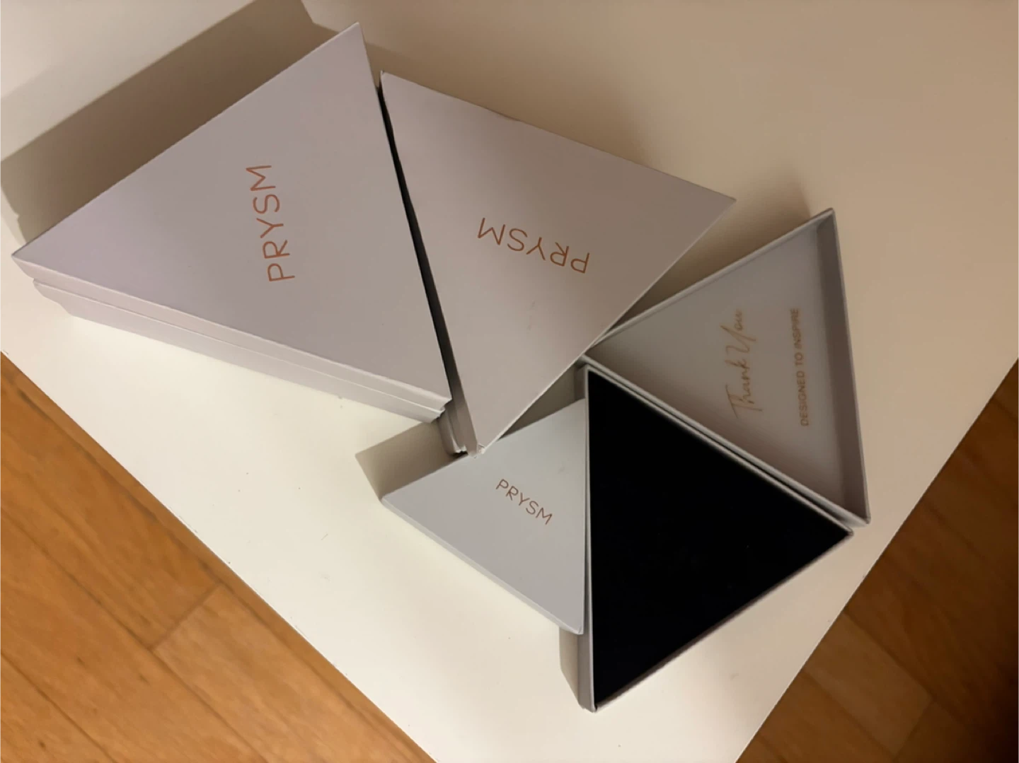 Empty triangular jewelry boxes