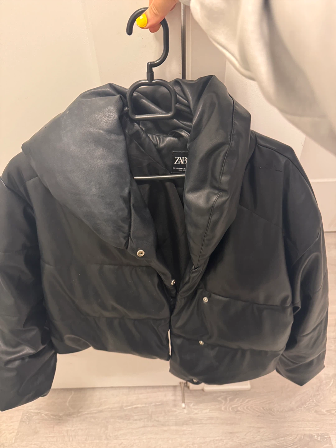 Zara Black Faux Leather Puffer Jacket - XS