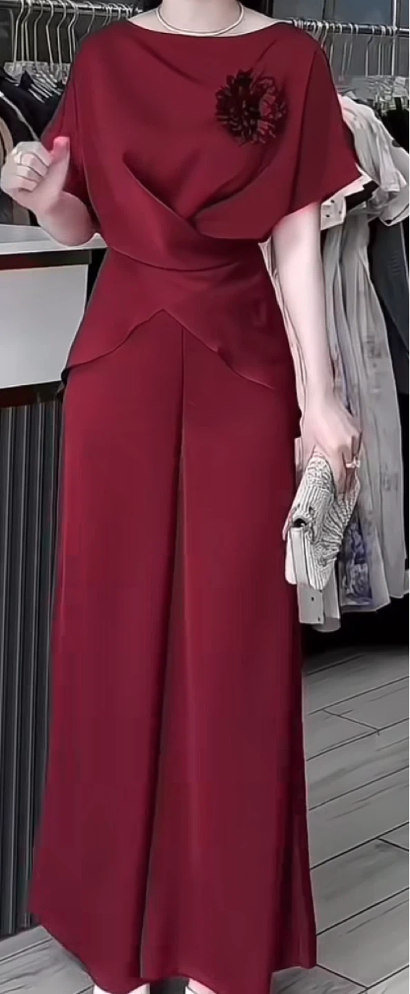 Maroon Wide-Leg 2 pieces set
