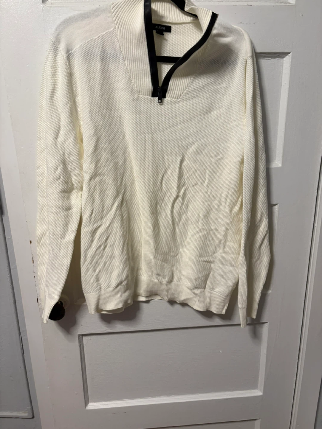 🧤Alfani Men's 1/4 Zip Sweater - Cream - Size L - 100% Cotton