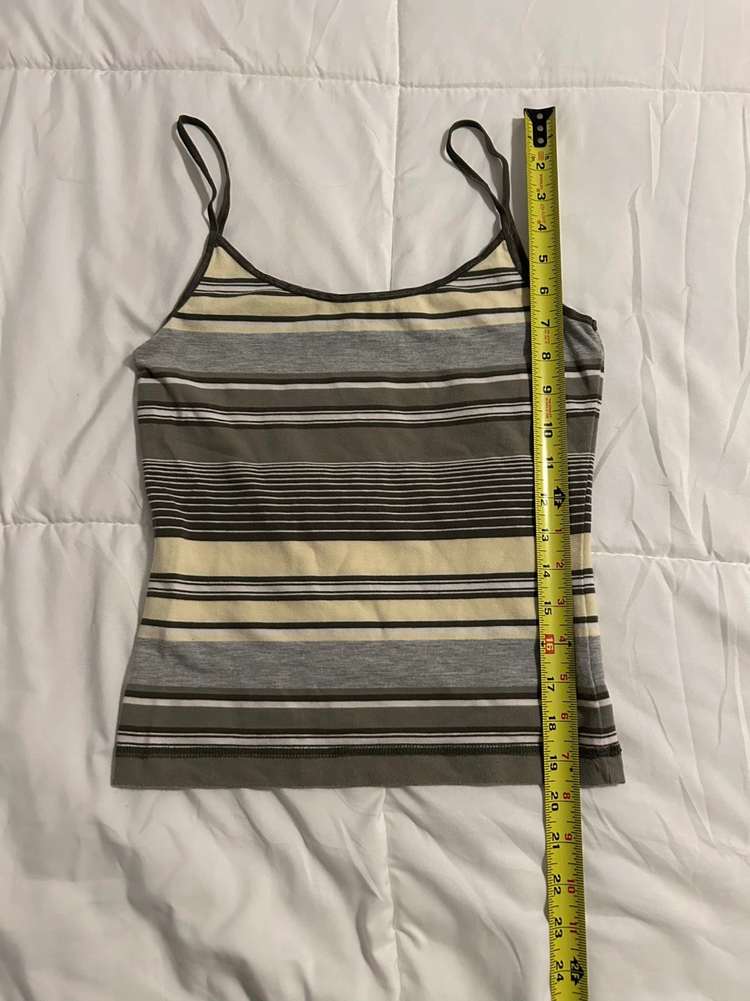 Vintage 90s/Y2K Energie Olive Green, Yellow, White Striped Tank - photo 5