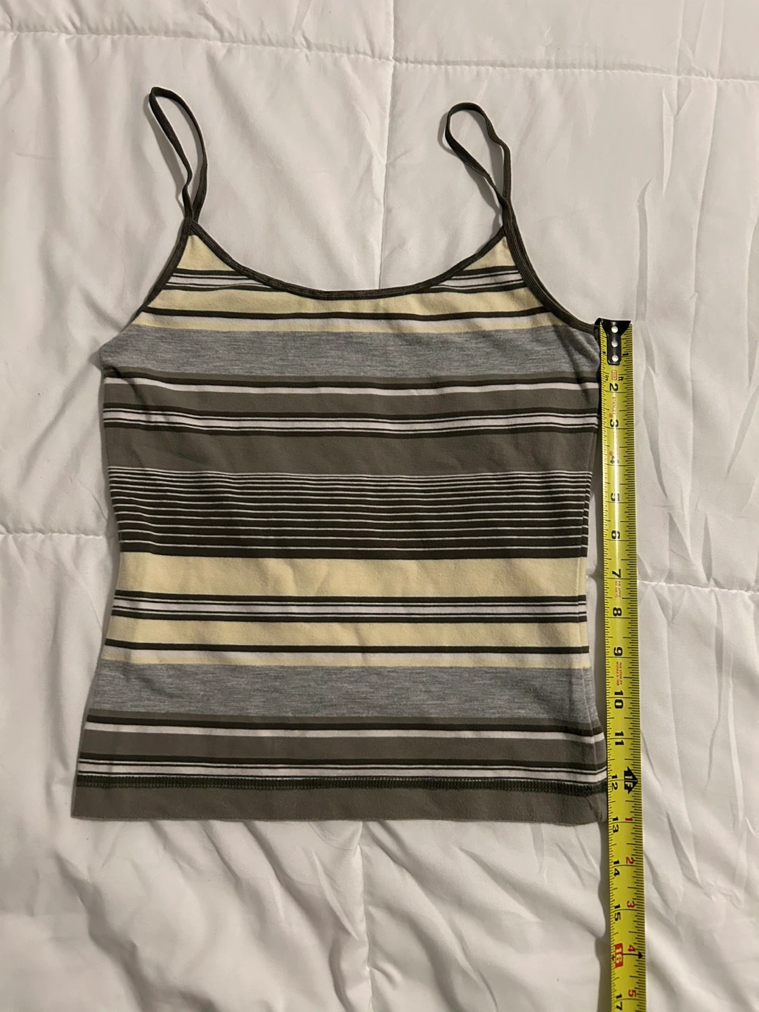 Vintage 90s/Y2K Energie Olive Green, Yellow, White Striped Tank - photo 4