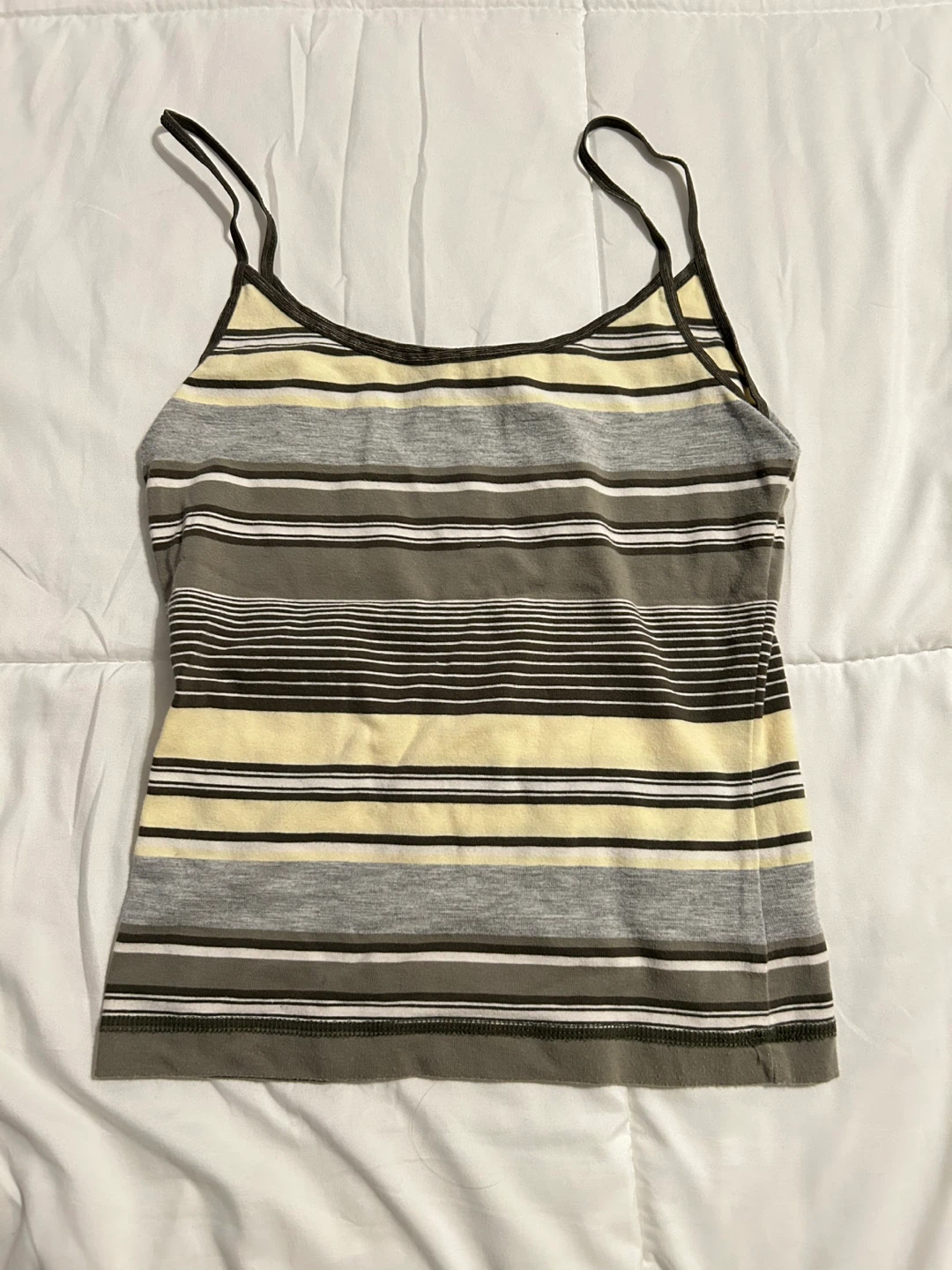 Vintage 90s/Y2K Energie Olive Green, Yellow, White Striped Tank