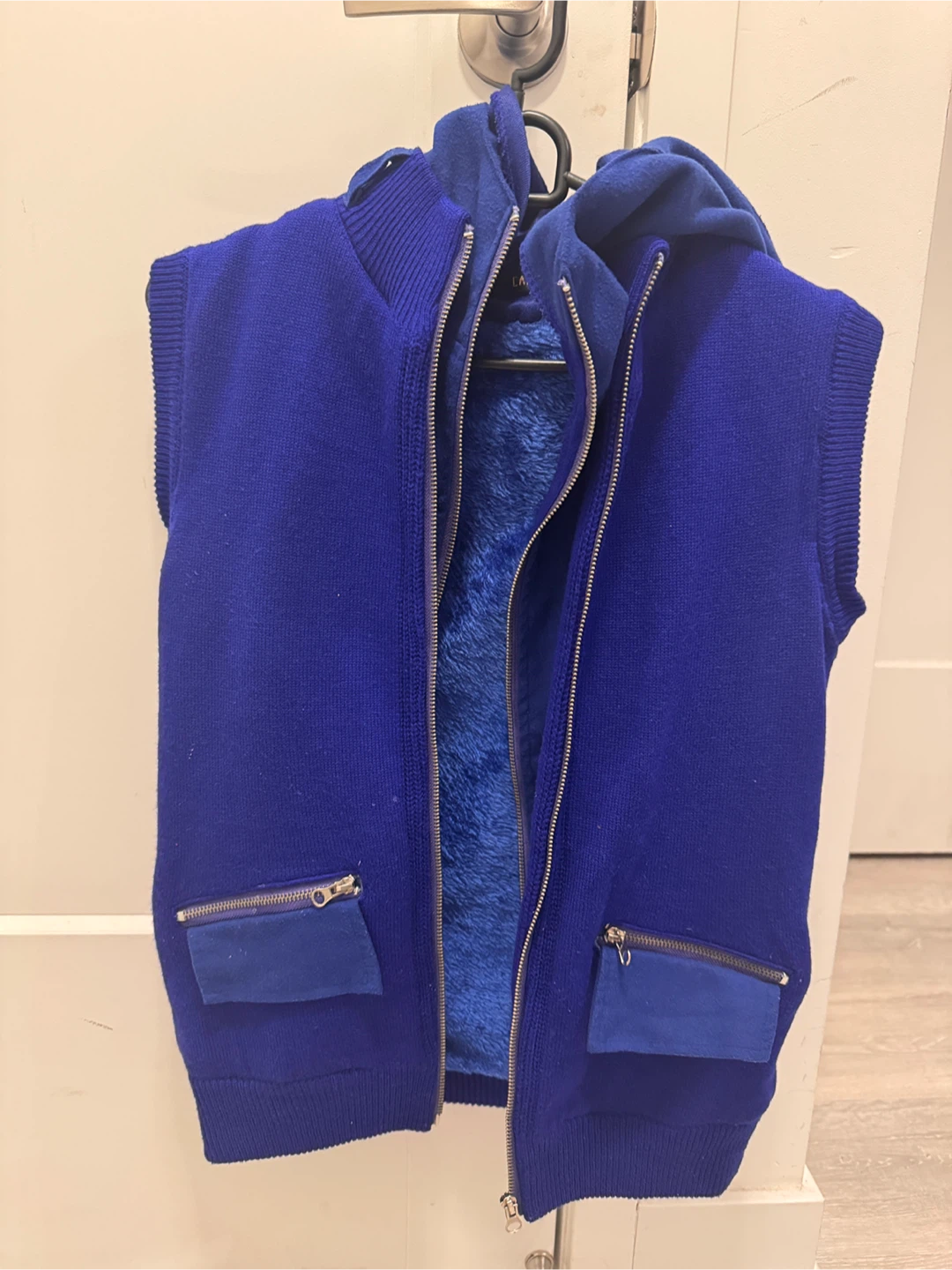 Blue Sleeveless Knit Hoodie Vest - photo 2