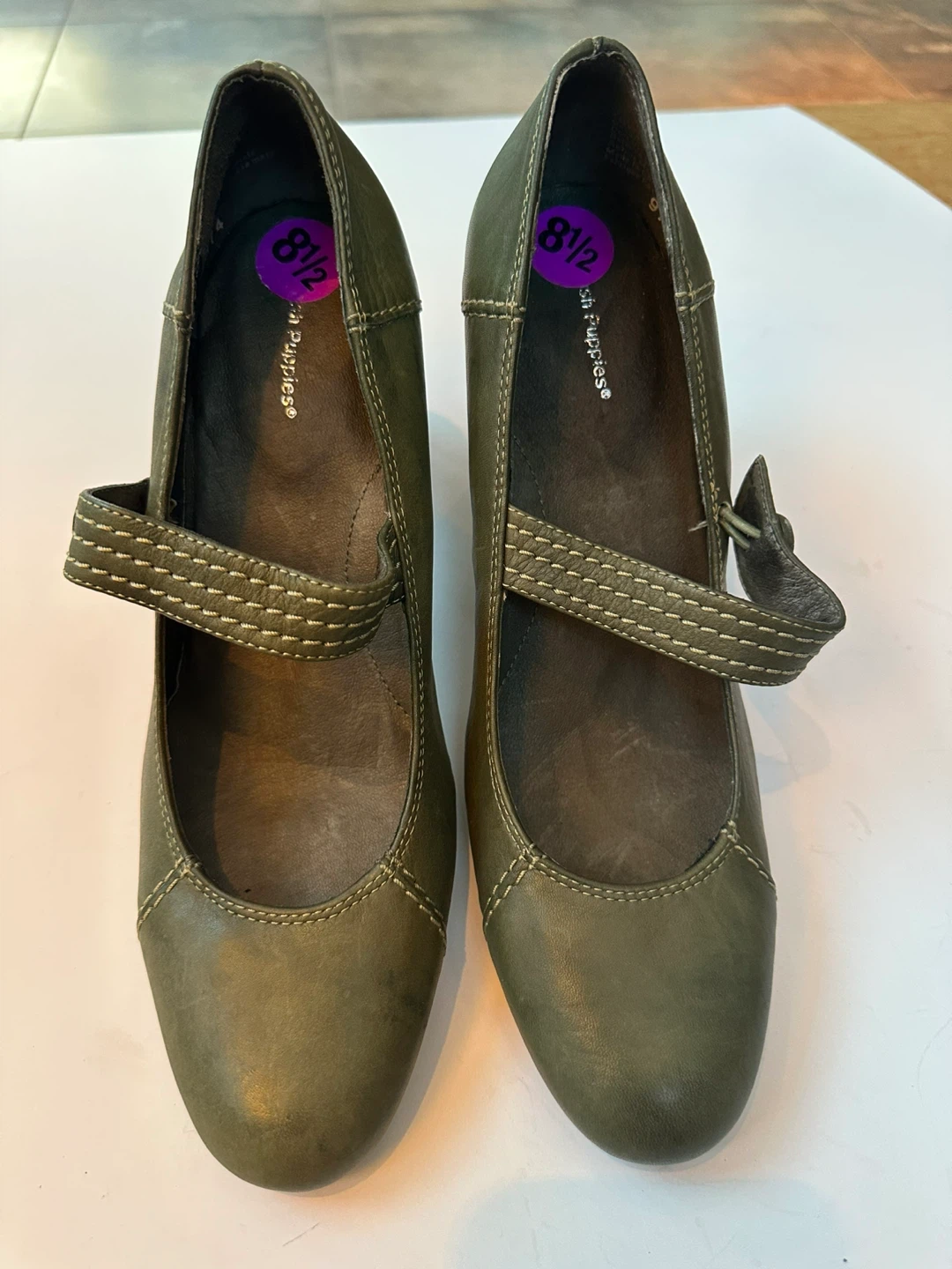 Hush Puppies Women's Green Mary Jane Heels Size 8.5