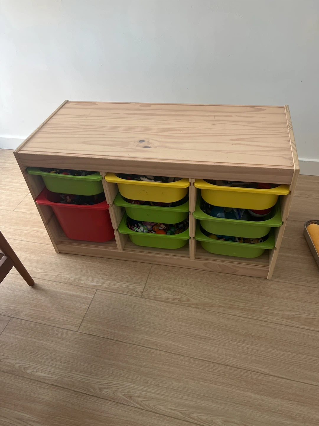 Wooden Toy Storage Organizer with Colorful Bins