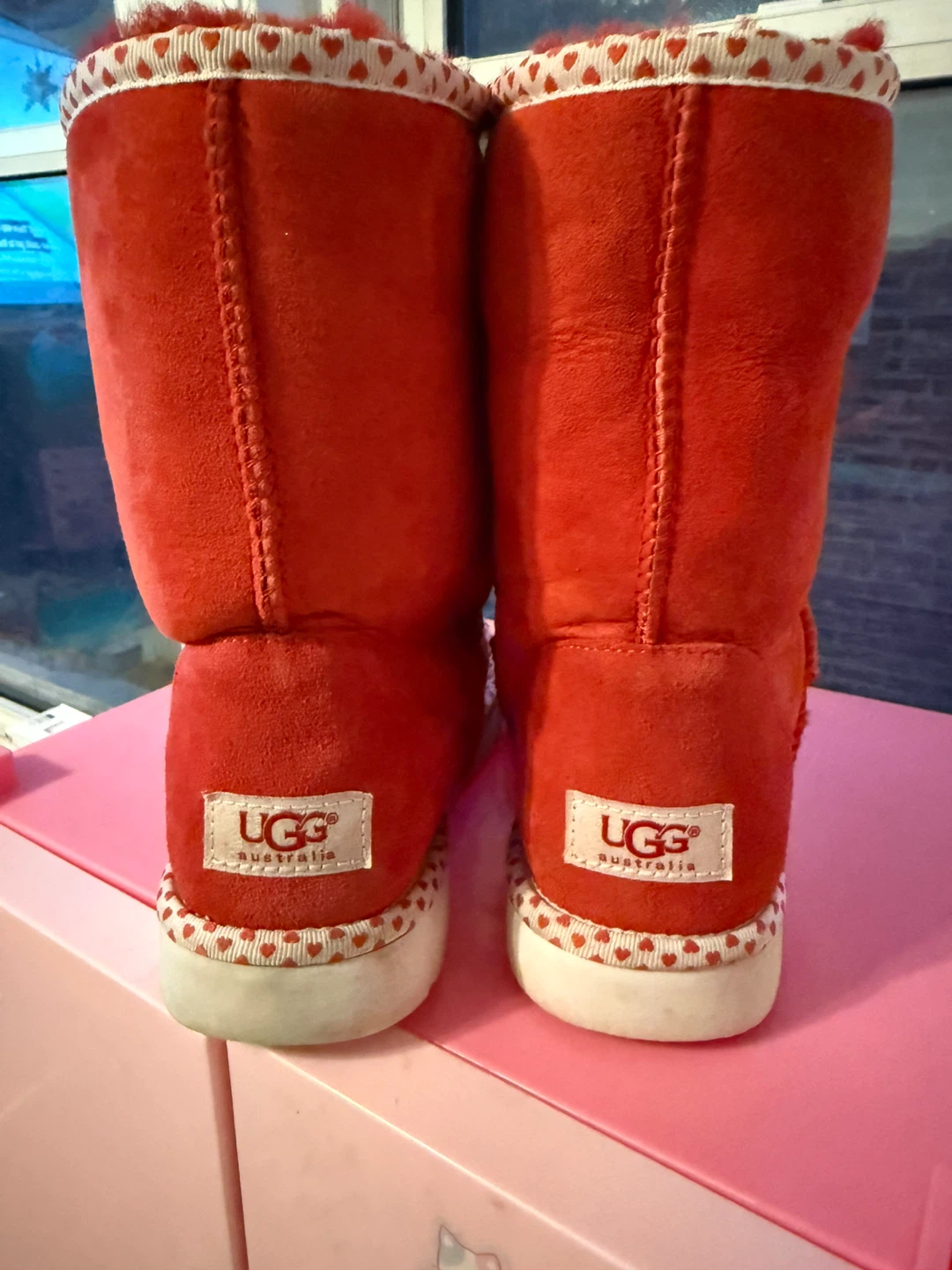 UGG Australia Red Boots with Heart Trim - adult Size 8