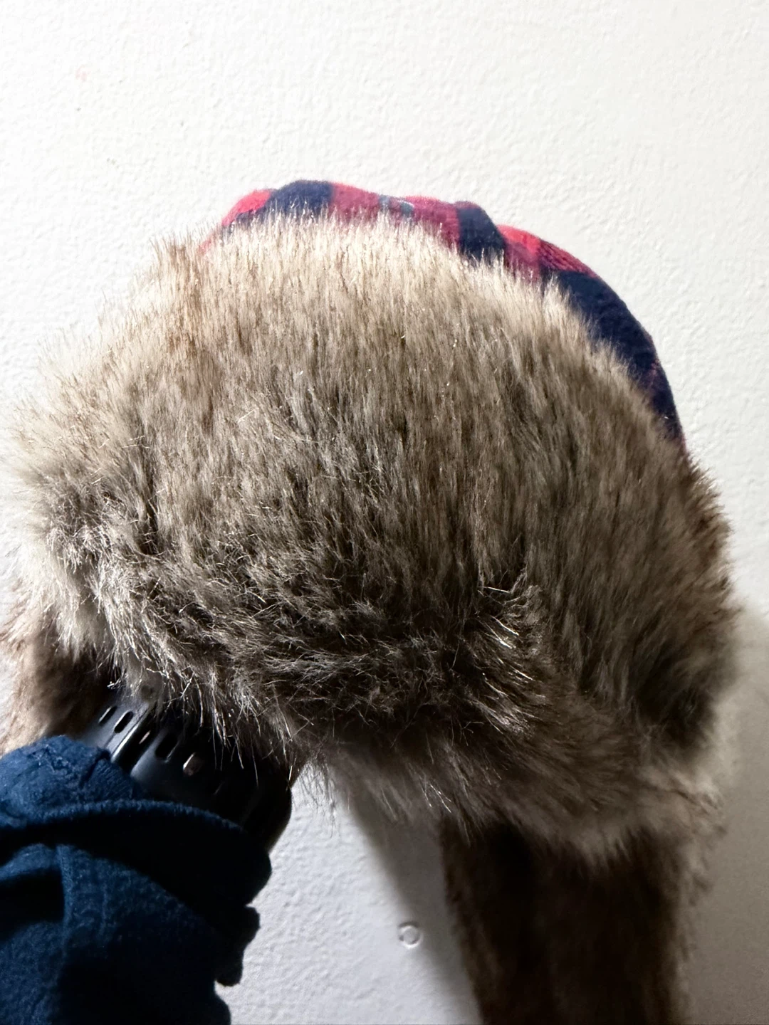 🥕 HEYANN Trapper Hat - Red-Blue Plaid Warm Faux Fur - photo 4